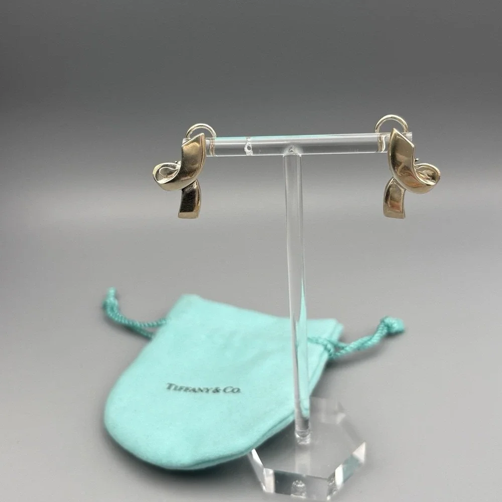 Tiffany & Co Pierced Earrings Sterling Silver 925 Paloma Picasso Ribbon LARGE
